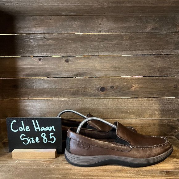 Mens Cole Haan Classic Slip On Brown Leather Casual Loafers Shoes Size 8.5 M GUC - Picture 1 of 7